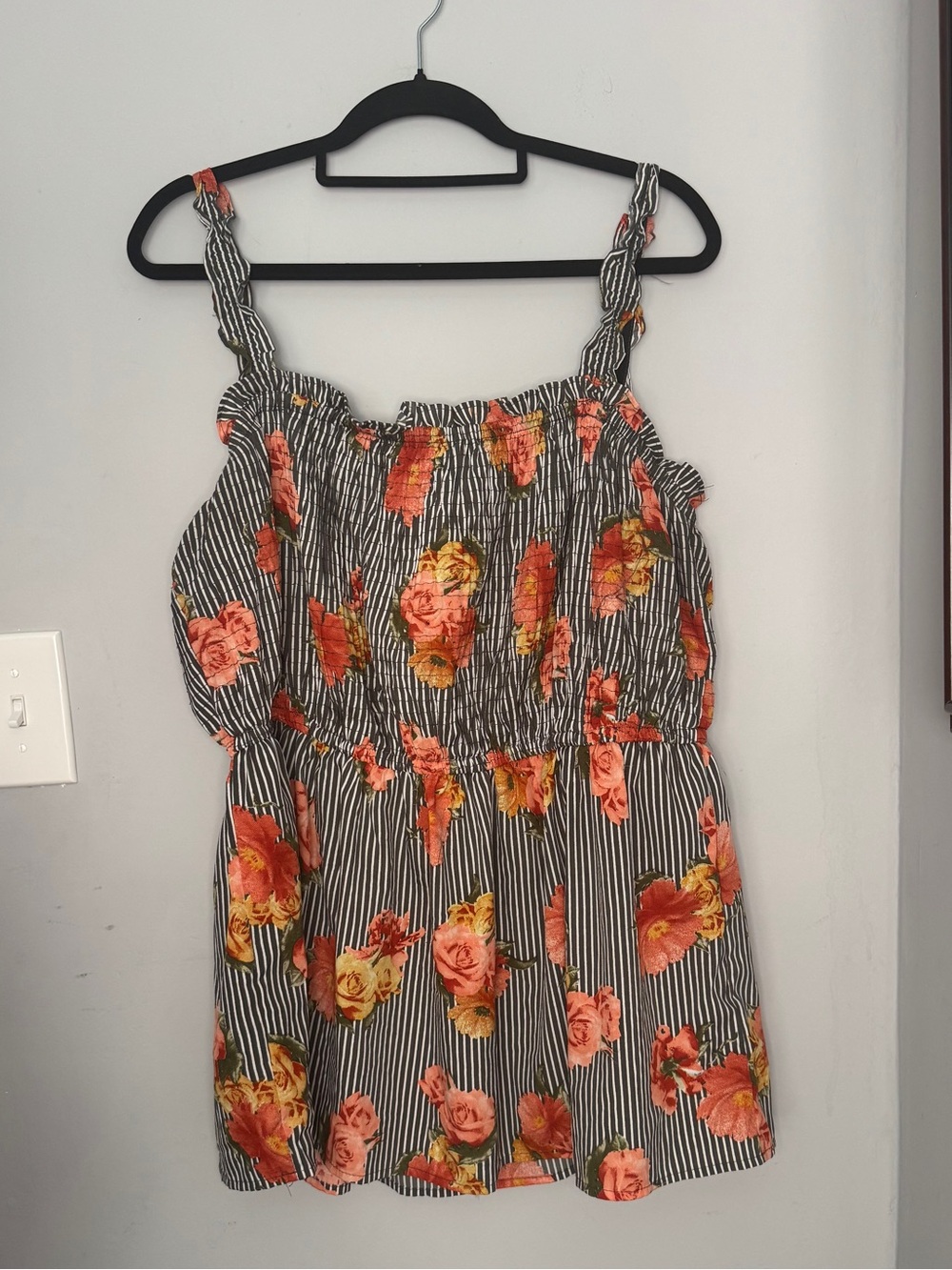New Glory Floral Smocked Tank Top 2X Striped Boho Cami - Picture 2 of 7
